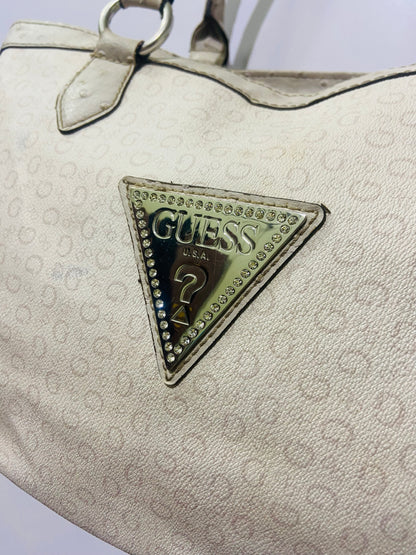 Guess cream logo tote bag