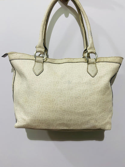 Guess cream logo tote bag