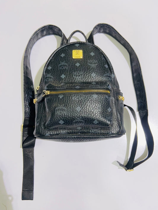 MCM Stark Backpack bag in black Visetos canvas.