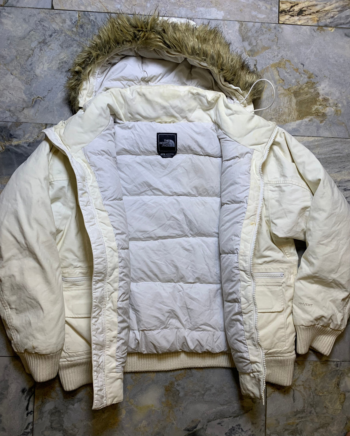 THE NORTH FACE DENIM DUCK DOWN FEATHER BAGGY STYLE PUFFER (LARGE)